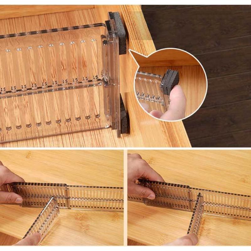 Versatile Use Drawer Dividers Set Expandable Organizers for Efficient Storage Includes Double Sided Tape Strips