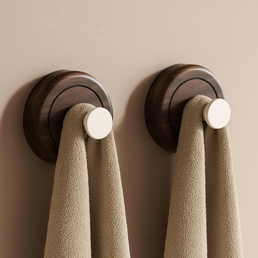 2pcs Wall Mount Suction Cup  Wood Hook No Drilling Door  Hook  Bathroom Accessories Storage