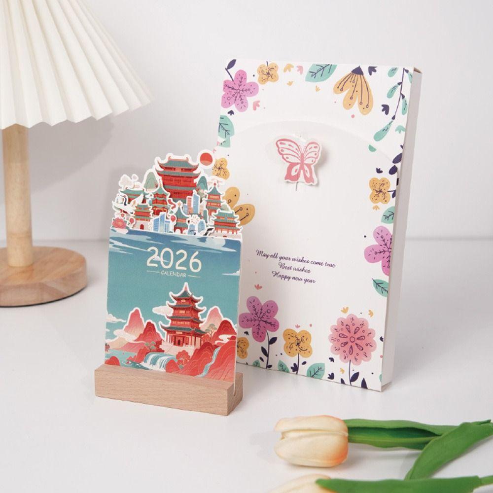 Wooden Base 2026 Desktop Calendar Vase Shaped Monthly Planner  for Table Desk Decor