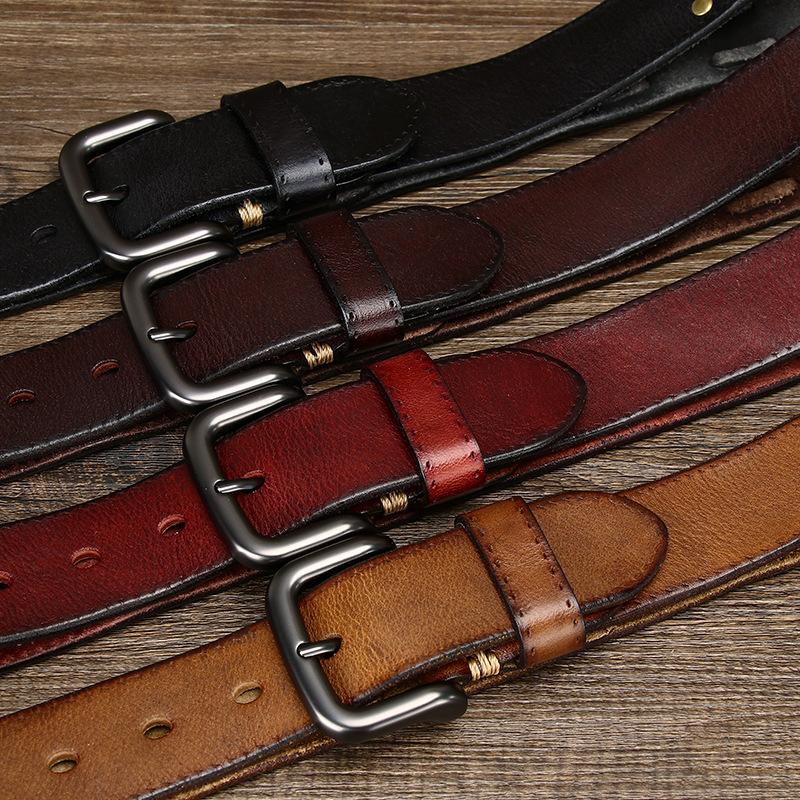 New Retro Fashion Personality Trend Versatile Woven First Layer Cowhide Pin Buckle Belt Men'S Genuine Leather Jeans Belt
