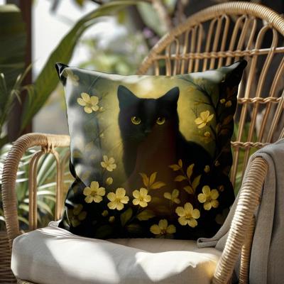 Vikama Black Cat Floral Cushion Cover Gothic Mystical Flower Print Living Room Sofa Soft Pillow Cover Car Bedroom Home Decor