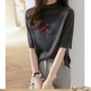 Women's Half High Neck Knitted Sweater Short Sleeved T-shirt Top