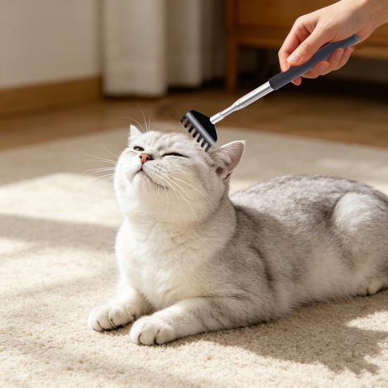 Interactive Touch Therapy Toy for Cats Dogs Extendable Pet Massage Stick Telescopic Rake Shaped Teaser Wand for Bonding Training Grooming