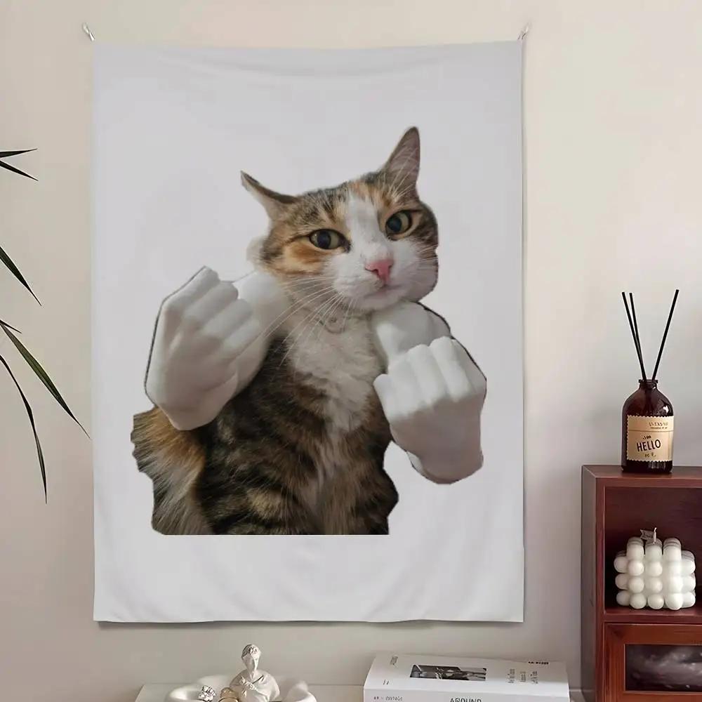 Funny Cute Cat Tapestry Bedroom Living Bar Garden Outdoor Microfiber Festival Decoration Background Art Banner