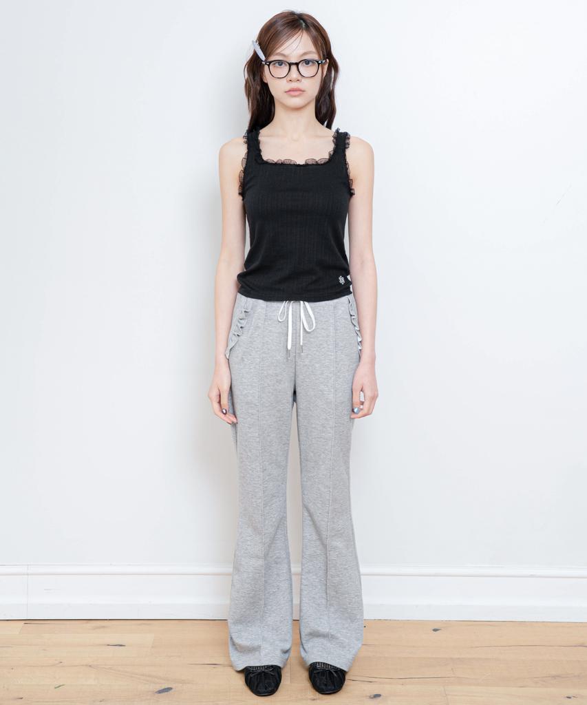 Dilleiopeu Frill Point Bootcut Sweatband Pants [Gray]
