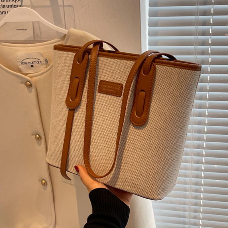 Large Capacity Women Tote Bag Fashion Contrast Color Canvas Female Handbag High Level Textured Office Ladies One Shoulder Bag