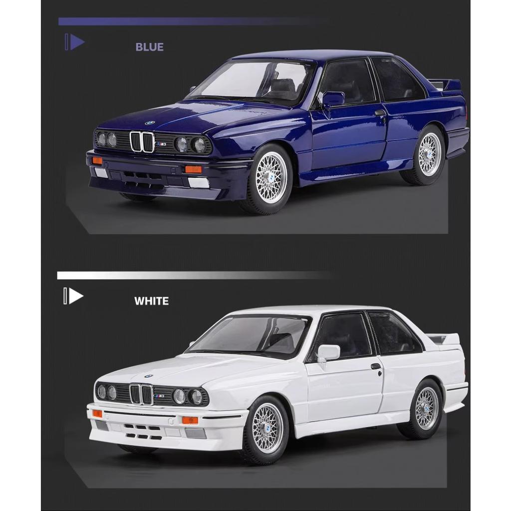 1/24 BMW M3 E30 Toy Car Model Diecast Metal Vehicle Miniature Pull Back Sound Light Doors Openable Collection Gift for Kid Boys