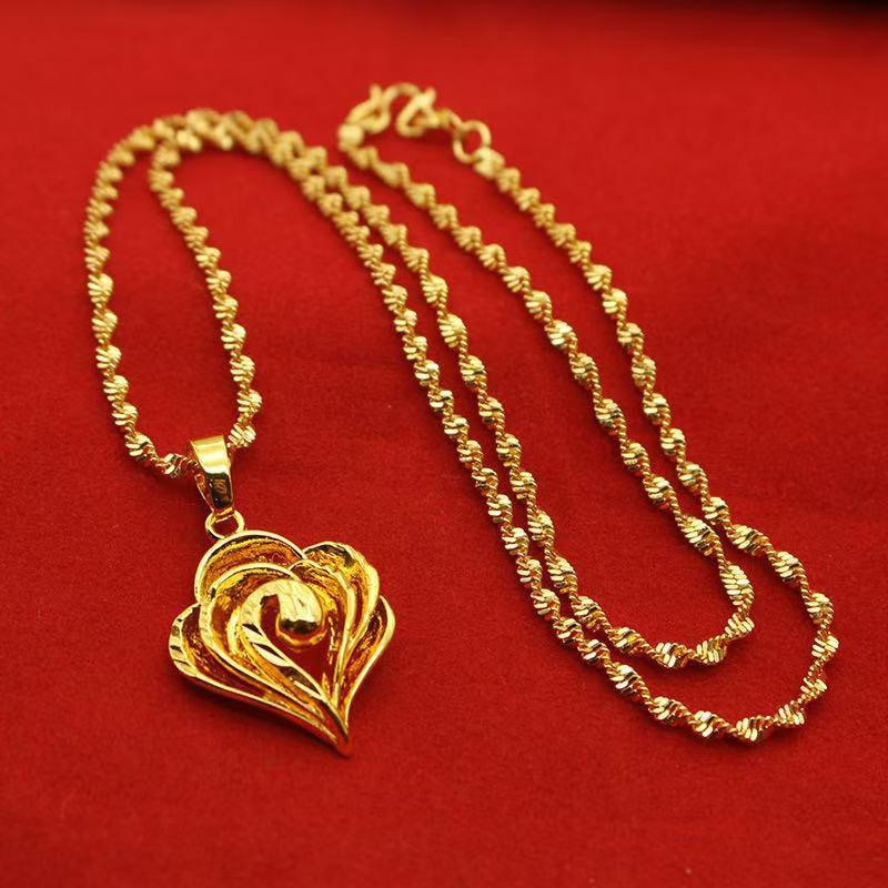 Elegant Gold Plated Alloy Pendant Necklace Women Water Wave Chain Minimalist Floral Geometric Design Locket 21-50cm