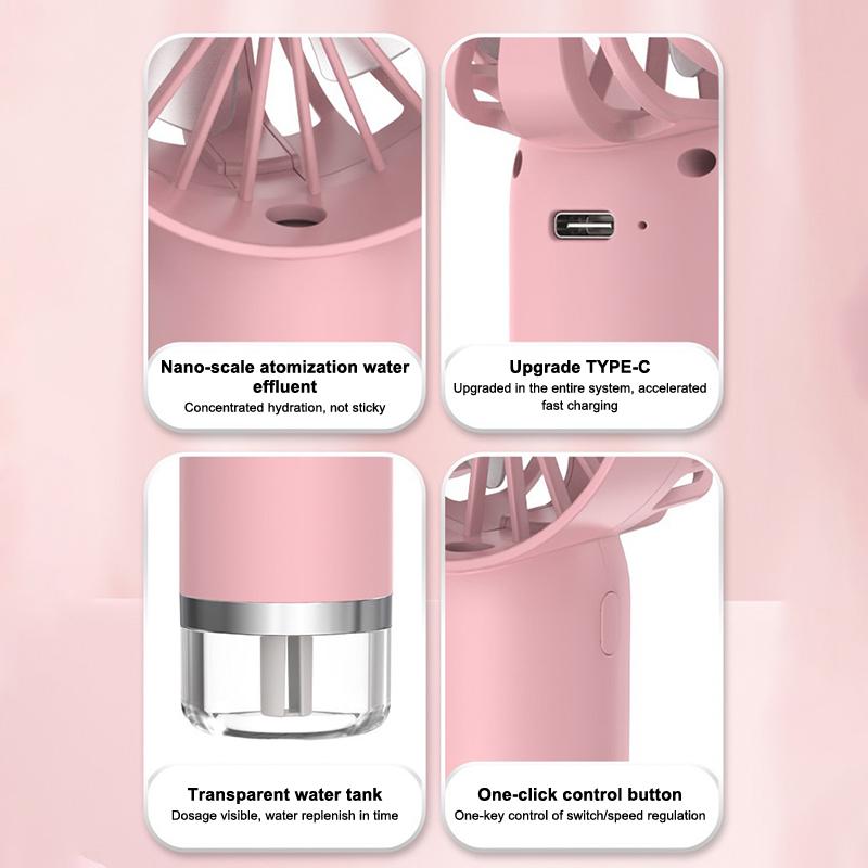 Humidifying Water Replenishing Handheld Spray Fan Fast Charging Convenient Desktop Usb Charging Mini Handheld Fan