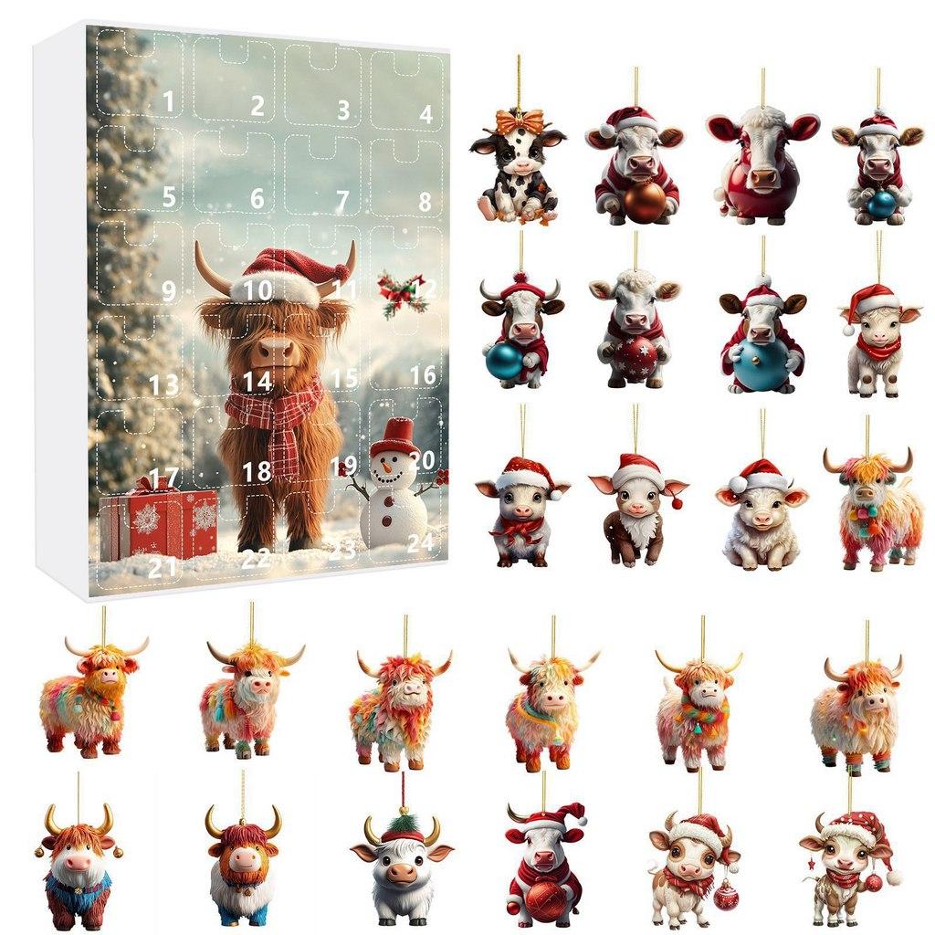 

Christmas Countdown Calendar With Acrylic Cow Hanging Decorations For Festive Home Decor And Gifts Style D