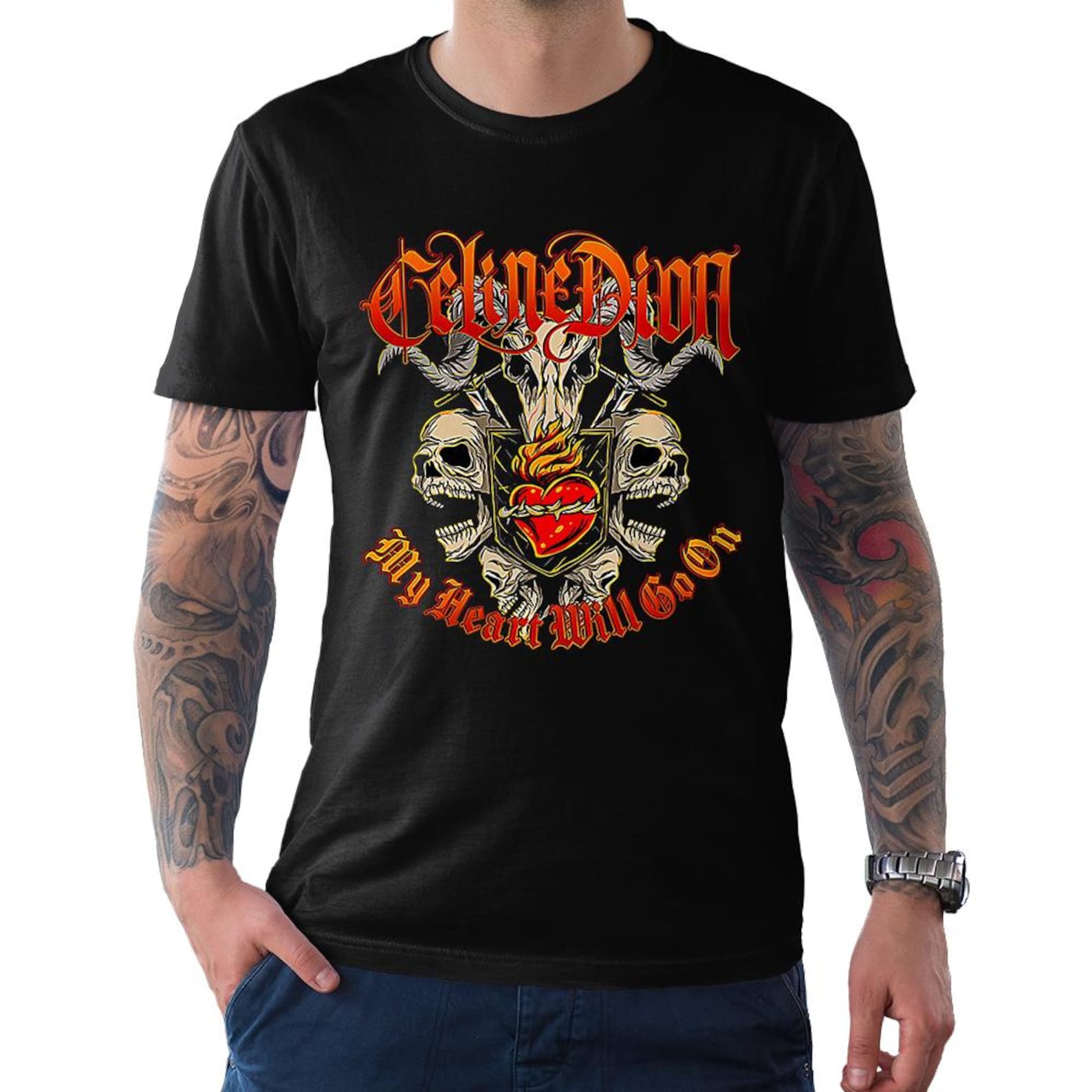 Celine Dion My Heart Will Go On Heavy Metal Funny T-Shirt, Men s and Women s Sizes 2XL
