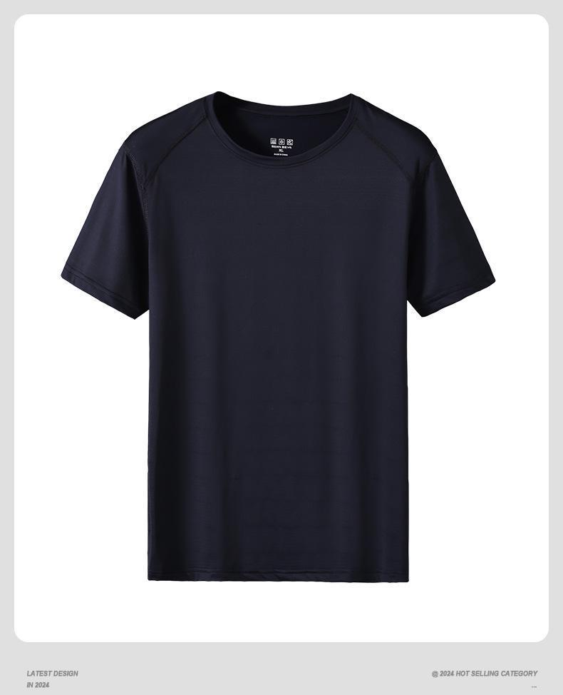 Men's Short Sleeve Ice Silk Crew Neck T-shirt - Custom Logo, Loose Fit, Trendy Casual Wear