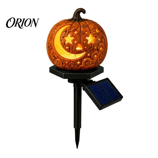 Outdoor Halloween Decorations Solar Pumpkin Garden Stake Light, Waterproof Resin LED Weather Resistant Lighting Lantern, Spooky Yard for Patio