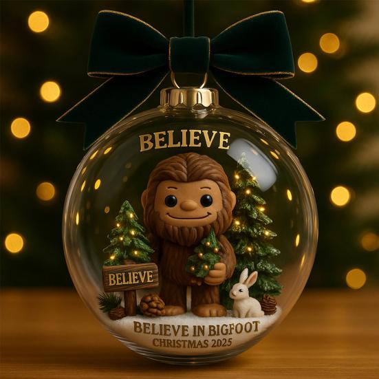 Christmas Snow Ball Ornaments Vintage Sewing Machine/Village Scene/Big Foot Xmas Tree Ornaments Winter Clear