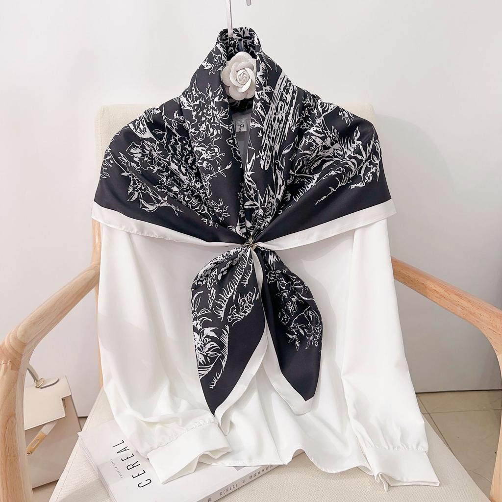Fashion 90Cm Magpie Twill Silk Women Scarf Beach Sunscreen Foulard Shawl Female Hair Hijab Wraps Neckerchief Bandanda Echarpe