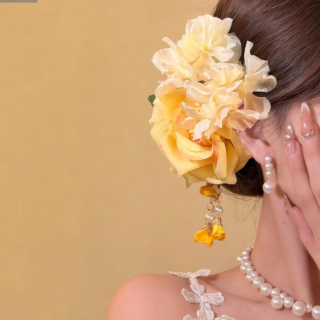 Fairy Chiffon Pearl Flower Tassel Hair Clip - Vacation Style Duckbill Bangs Accessory