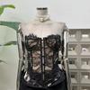 Transparent Lace Long Corset Flower Suspender Vest Fashion Sleeveless Crop Tops  Spring Summer