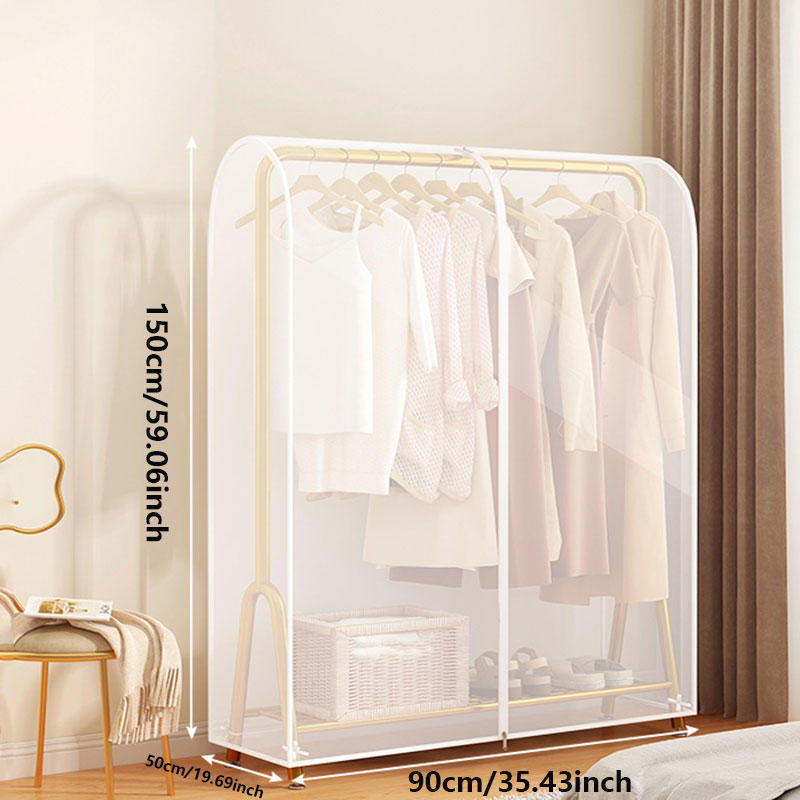 Garment Coat Dust Moisture Proof Protection Transparent Square Full Cover for Floor-standing Drying Rack for Clothes