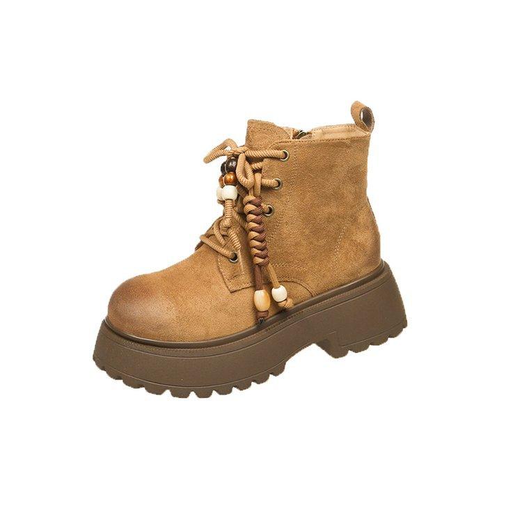 

[youshilai] 2025 new British style thick-soled increased Martin boots increased height and rubbing retro short boots for women 35