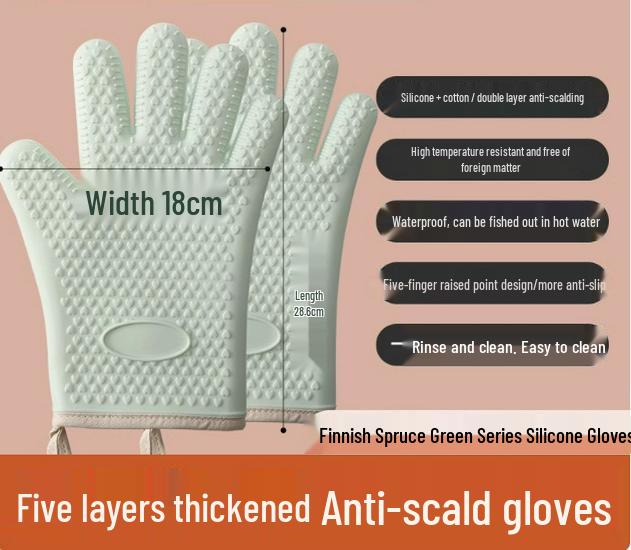 Thickened Heat-Resistant Silicone Kitchen Gloves for Baking & Oven Use