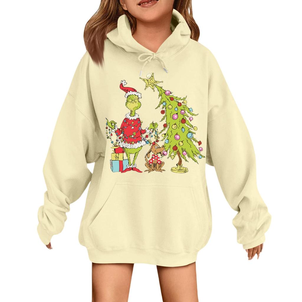 Children's Fashionable Casual Long-sleeved Loose Christmas Print Pullover Hooded Sweatshirt