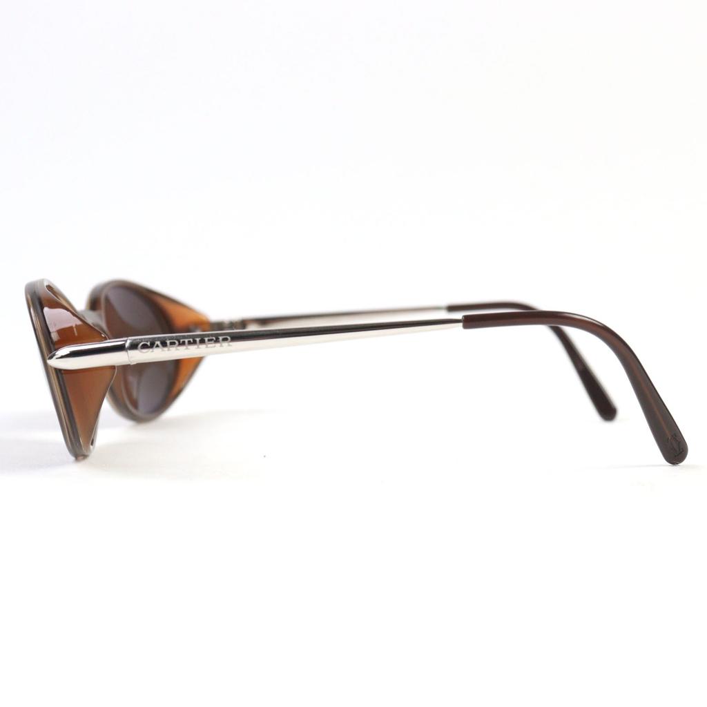 Excellent Cartier sunglasses 2C decor logo engraved oval shape Clear Brown Silver men Used