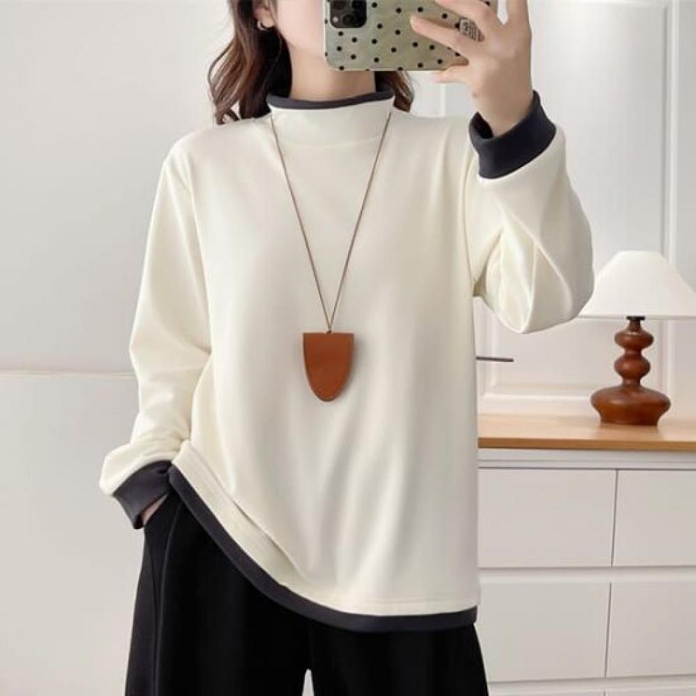 Navava NT3138 Basic Daily Inner Color Blocked TurTleneck Long Sleeve T shirT