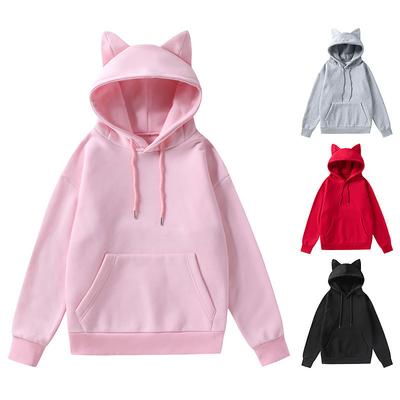 Amazon Cross-border Spring and Autumn New Foreign Trade Women Cat Ear Design Hooded Fleece Sweater Fashion Casual Hoodie