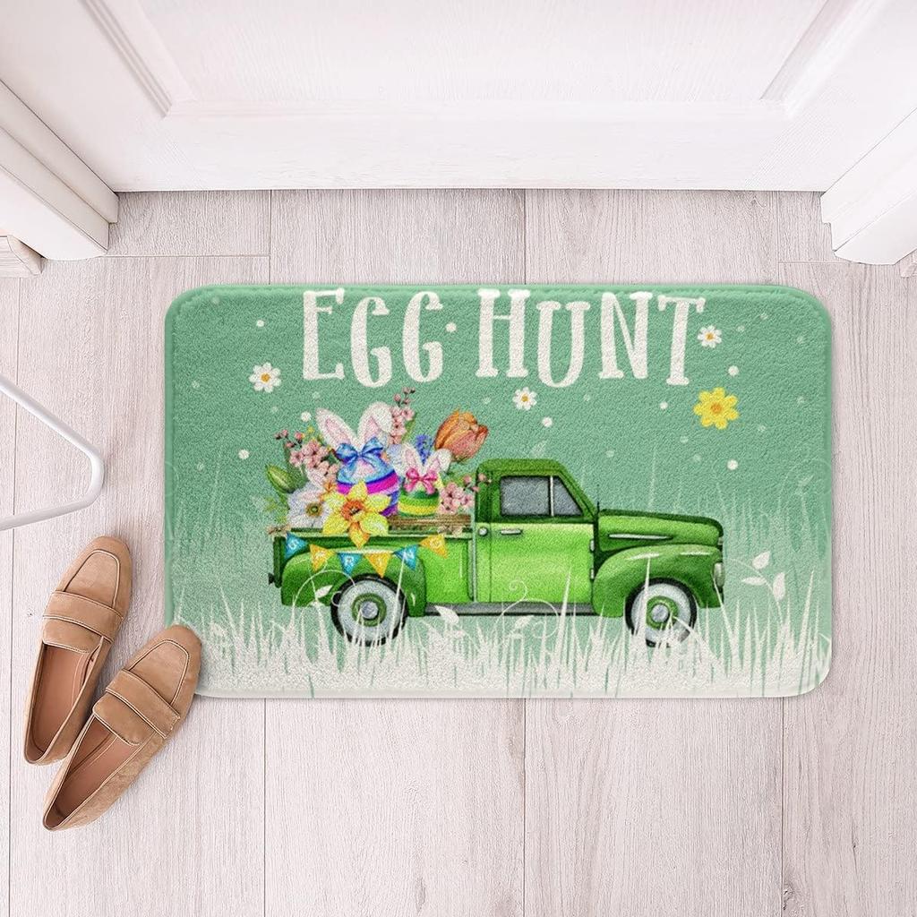 Cute Rabbit Carpet Kawaii Cartoon Bunny Rug for Boys Girls Lovely Animal Easter Rabbit Door Mat Non Slip Spring Flowers Bath Mat