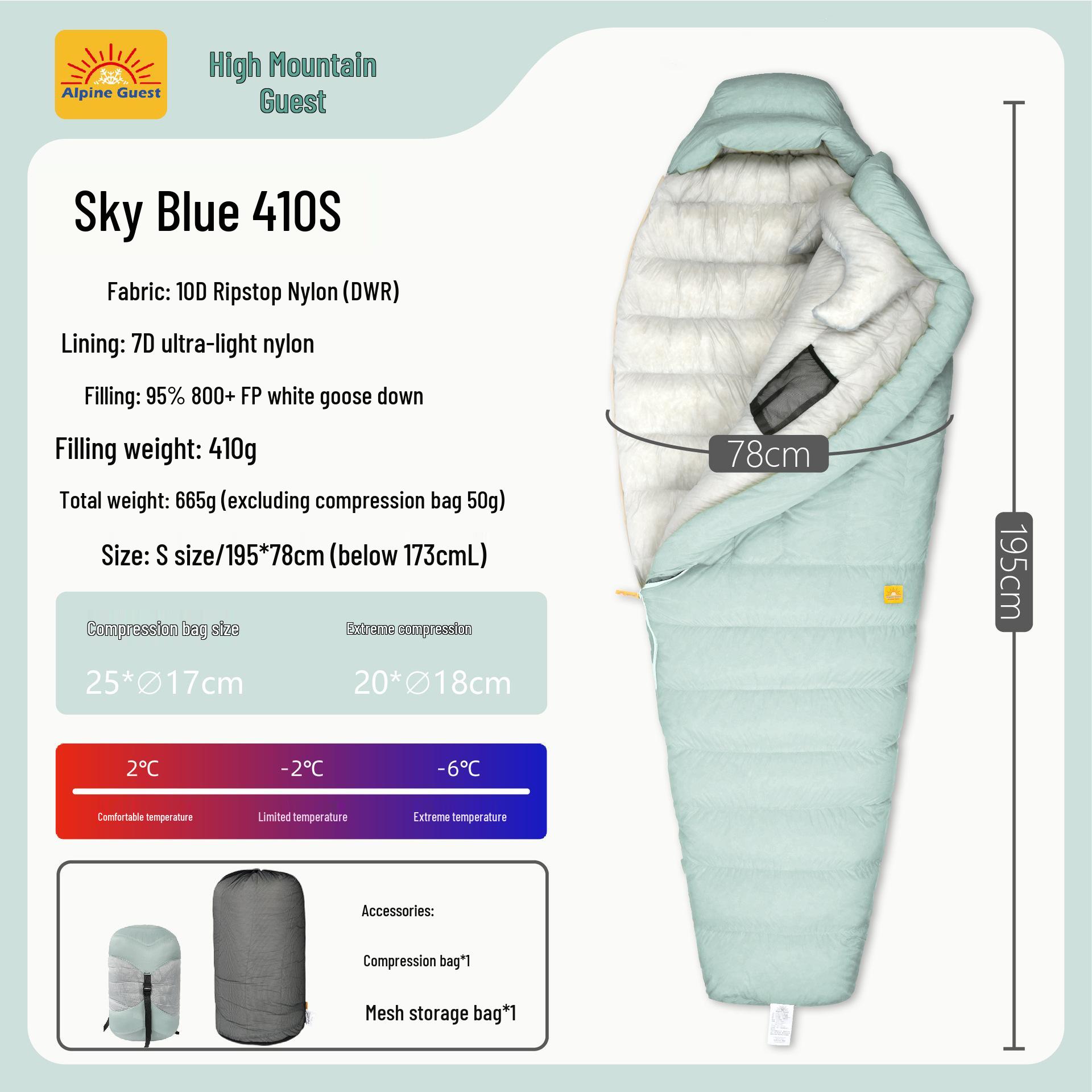 

AlpineGuest Gaoshan Ke Sky Blue Ultra-light Camping Sleeping Bag with 95% White Goose Down 800+ Fill Power