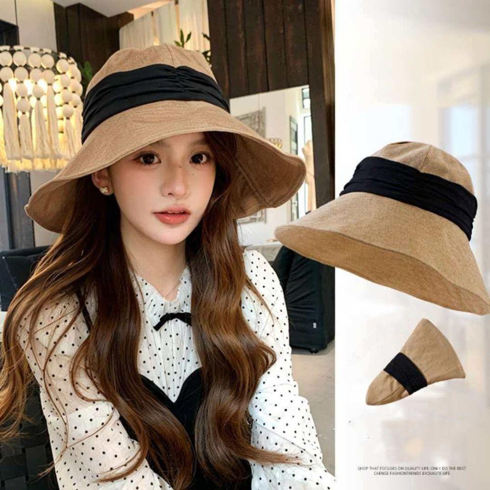 Solid Color Cotton Linen Fisherman Hat Cotton Linen Wide Brim Sunshade Hat Sun Protection Breathable Sunscreen Visor Cap Hiking
