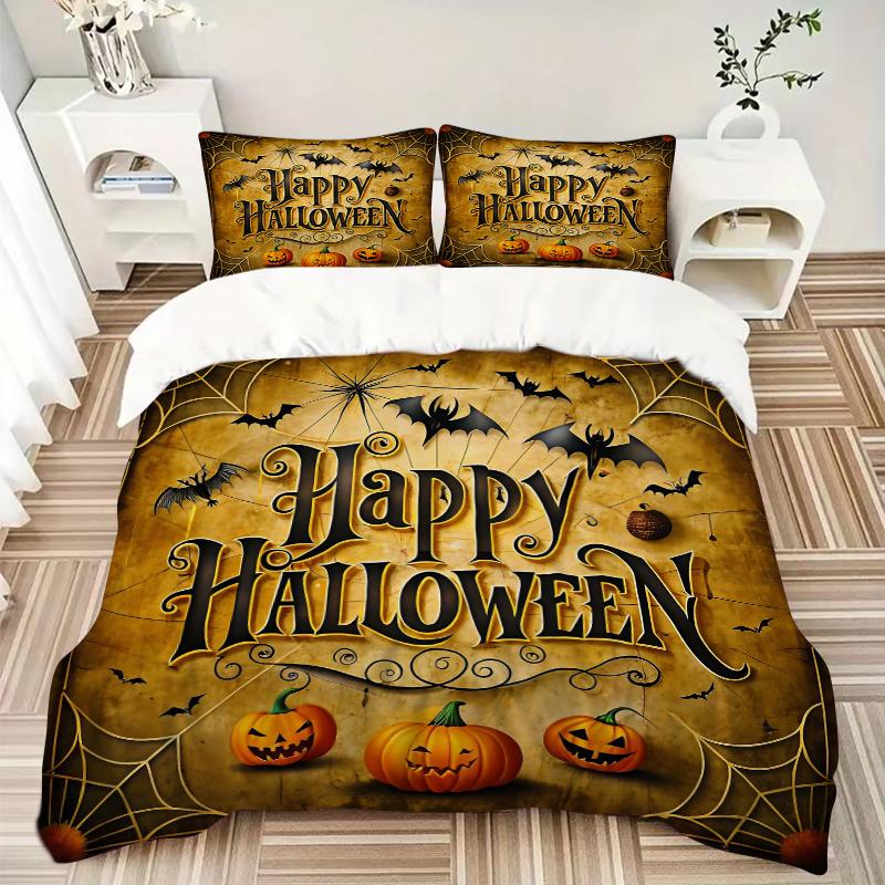 3pcs Halloween Happy Day Quilt Cover Set - Soft & Comfortable Polyester Fabric, All-Season Breathable Comforter Set For 1 Quilt Cover & 2 Pillowc