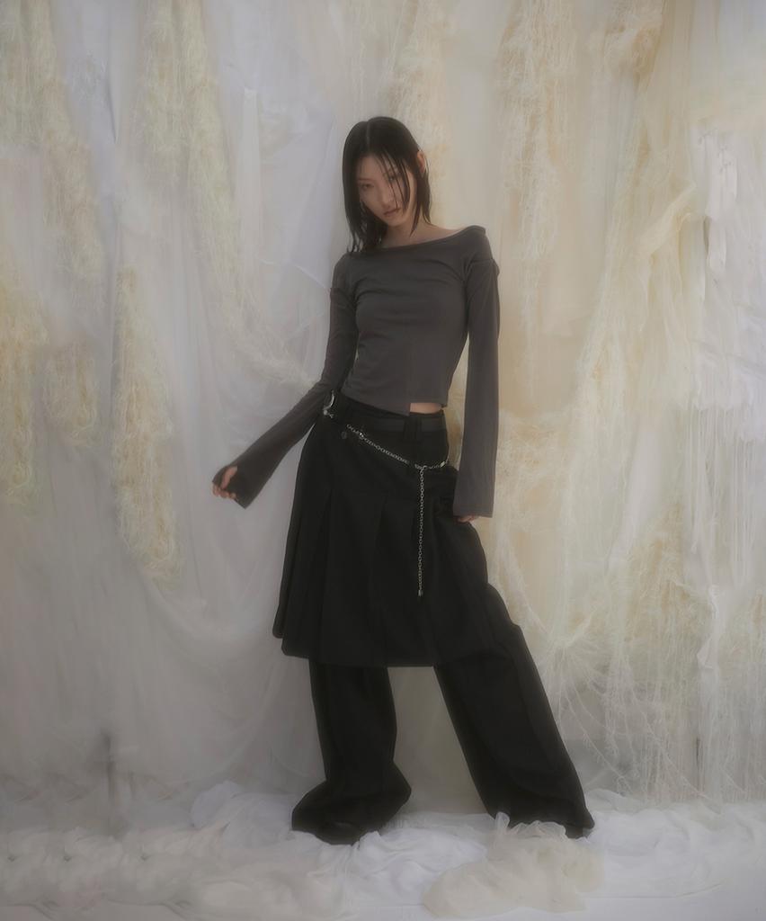 Peulleeoeob Pleats Midi Skirt (Fl-243_Black)