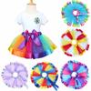 Girls Rainbow Tulle Skirs Mini Dress Princess Colorful Splicing Party Birthday Dancing Tutu Skirt