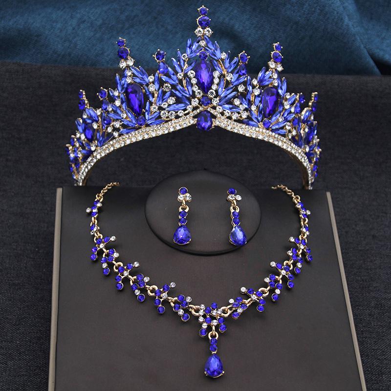 Red Tiaras and Crowns Bridal Jewelry Sets Tiara and Necklace Earrings Set for Party Bridal Wedding Dress Jewelry Sets