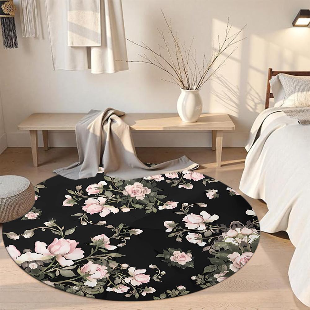 Flower Round Carpet Suitable for Study room Bedrooms Foyer Balcony Anti-slip Round Rug Office home decor Perfect Gift for Valentine’s Wedding Birthday