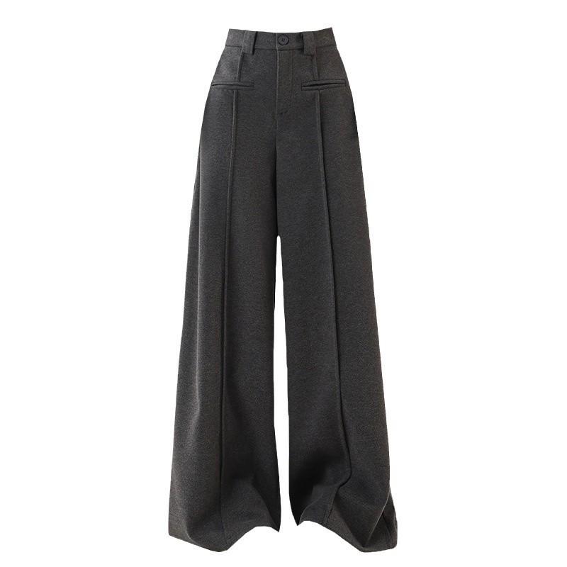 High-Quality Wool Blend High-Waisted Wide-Leg Slimming Pants for Autumn/Winter