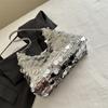 Street Style Womens Large Shoulder Bag With Glitter Sequins And Open Outer Pocket