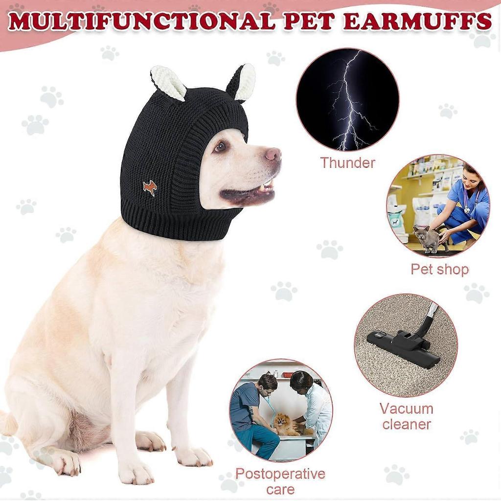 (Black)Quiet Ears for Dogs, Dog Ear Muffs Noise Protection Knitted Dog Hats Pet Ears Warm Dog Ear Cover Winter Hat Dog Snood Head Wrap Bunny Costume f