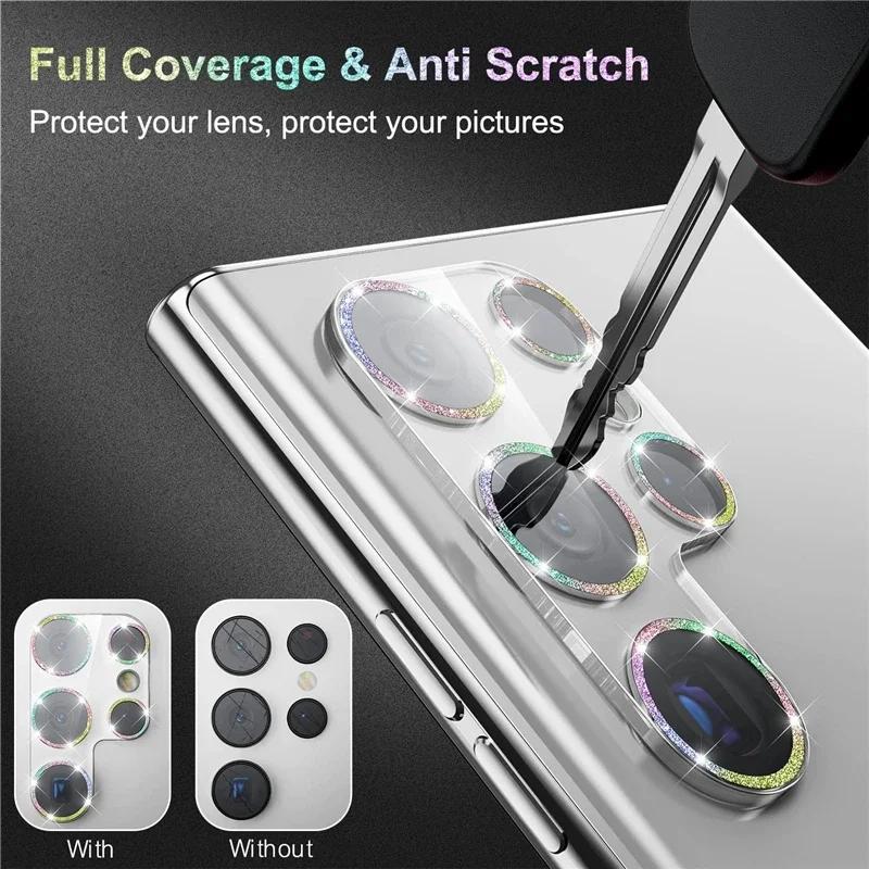 Bling Glitter Diamond Camera Lens Protector for Samsung Galaxy S22 S24 Ultra S23 Plus S24Ultra S 24 Tempered Glass Full Cover