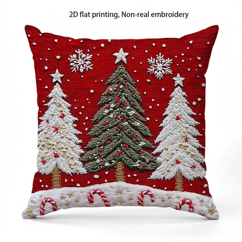 

Рождественские красные подушки со снежинками и елками Квадратная полиэстеровая наволочка, современная декоративная наволочка для диванной подушки 16x16Inch