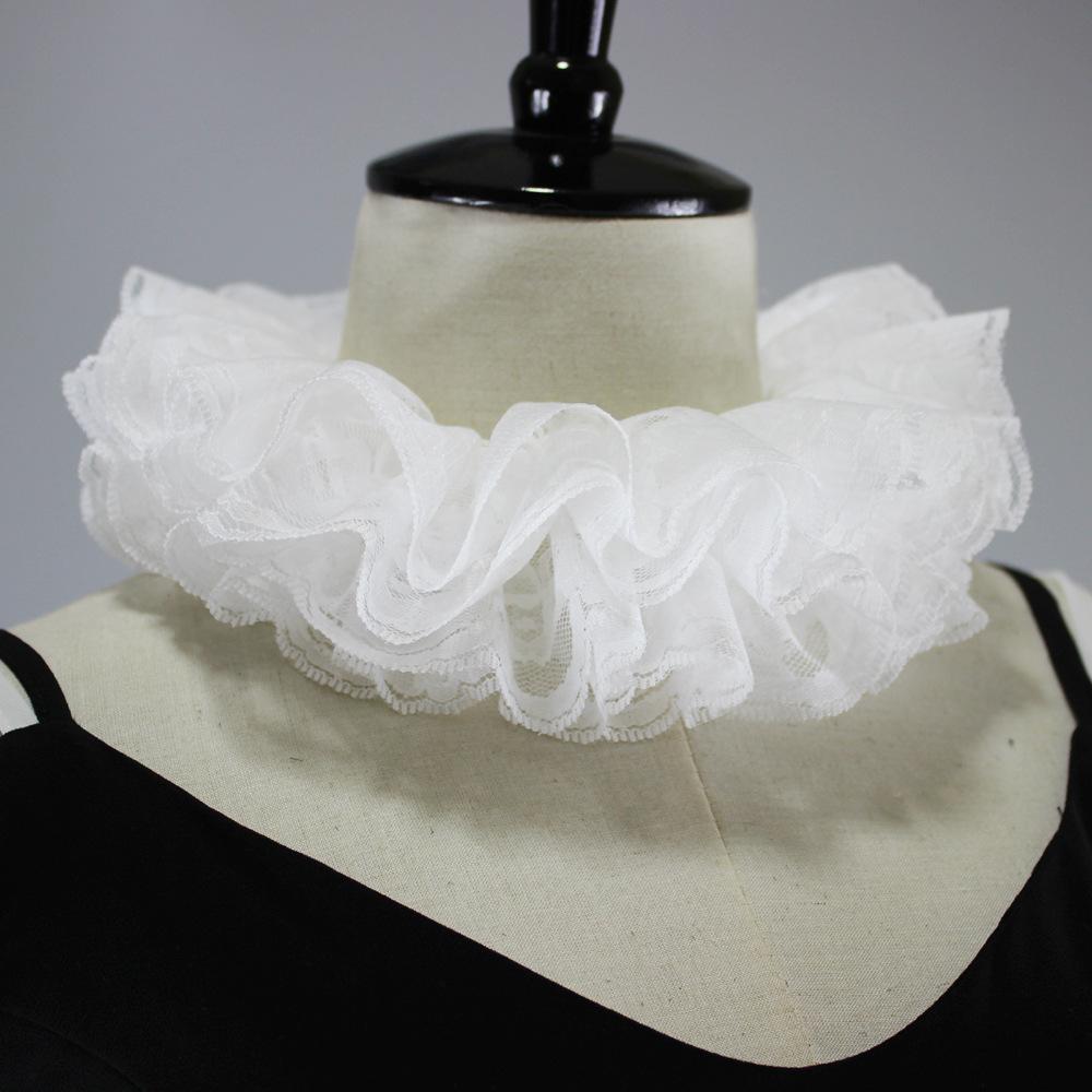 Halloween Party Ruffles Lace Fake Collar for Womens Elegant Layered Clown Cosplay Customes Detachable Collar Neck Collar
