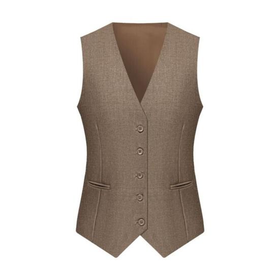 Men Suit Waistcoat V-neck Sleeveless Single Breasted Suit Vest with Pockets Solid Color Ergonomic Tailoring Waistcoat