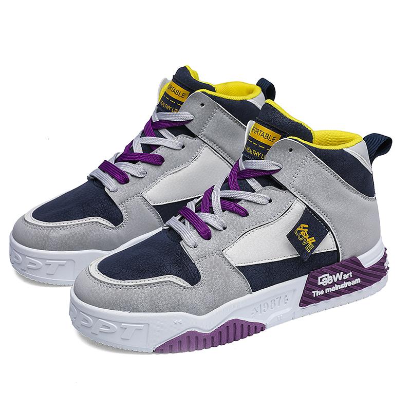 New high-top non-slip shoes for men splicing fashion trend street youth students outdoor cushioning casual shoes