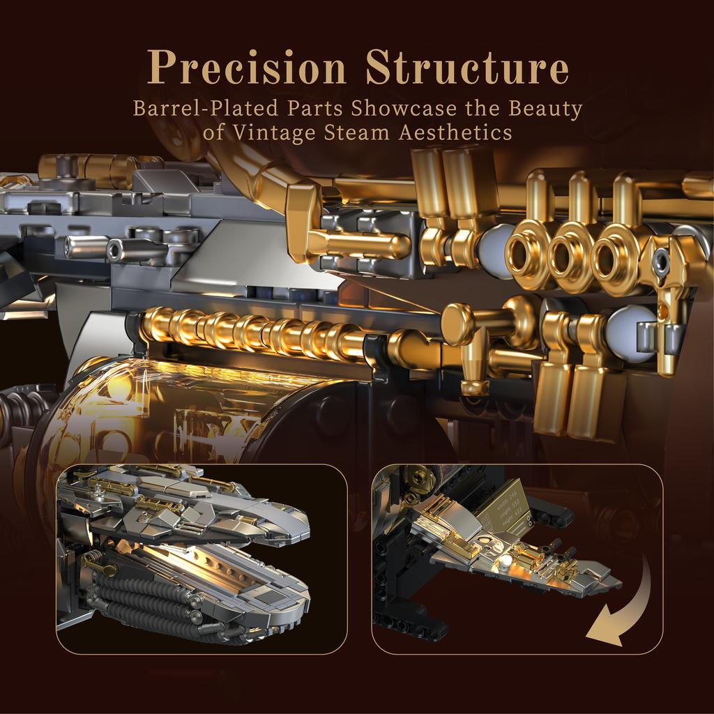 1979Pcs Retro Steamship/Mechanical Whale Ship Building Blocks Set With Lights, Desktop Ornament, Assembly Toy, Birthday Gift
