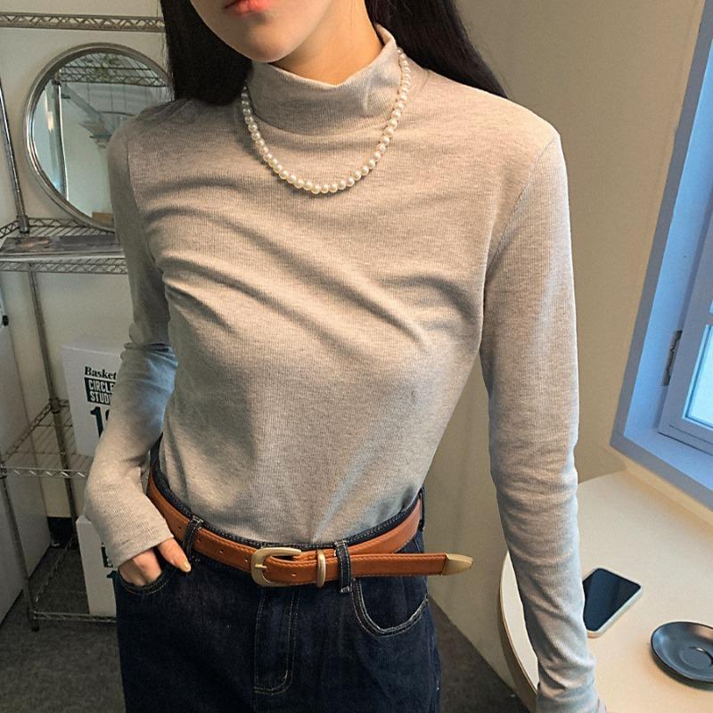 

Women s New Fleece-lined All-match Half-turtleneck Knitted Base Shirt One Size светло-серый