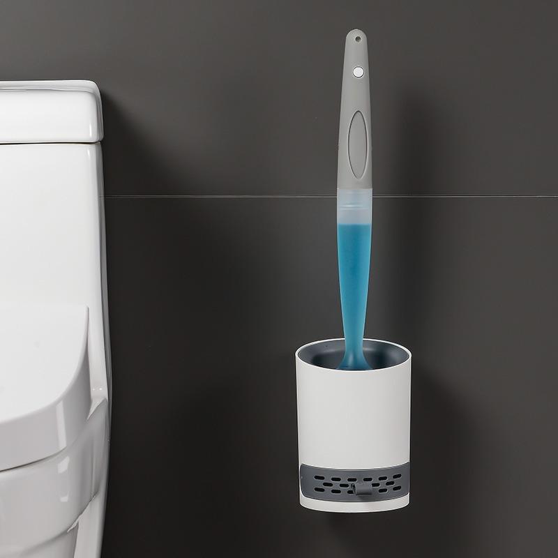 Luxury Silicone Toilet Brush with Ventilated Holder Toilet Brush with Stainless Steel Handle and Quick Dry Antibacterial Holder
