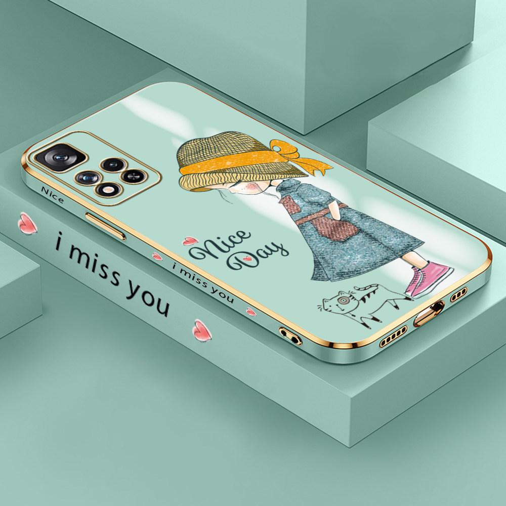 For Redmi Note 13 Pro 12 Pro 12S 11 Pro 11S 10S OPPO A38 A77s A96 Realme C33 C65 OnePlus Lovely Girl Design Soft Plated TPU Phone Case