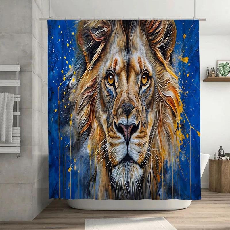 

Animal Painting Shower Curtain 3D Printed Waterproof Fabric Decorate Your Bathroom In Style With This Beautiful Lion Design! W60H190(CM)-1 Pcs