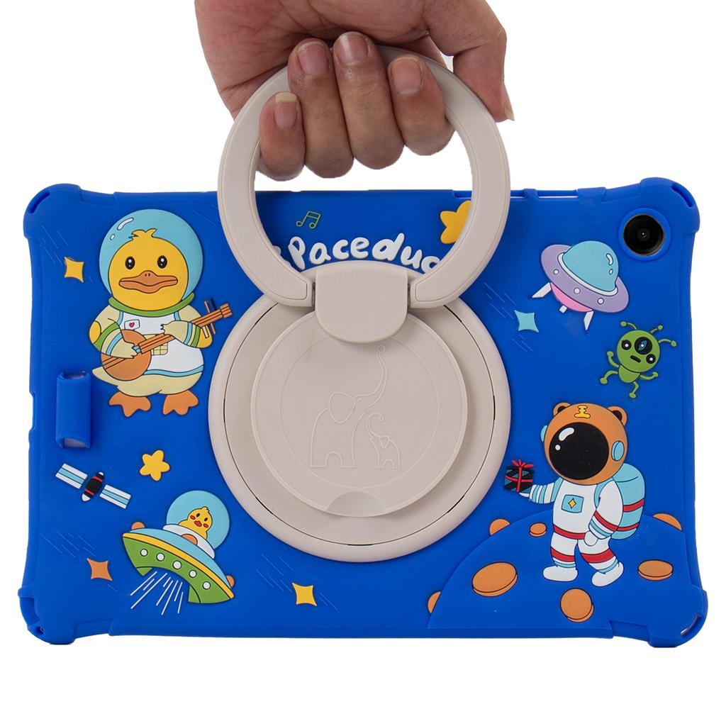 For Samsung Galaxy Tab A9+ Case Rotatable Kickstand Cute Cartoon Silicone Tablet Cover with Lanyard